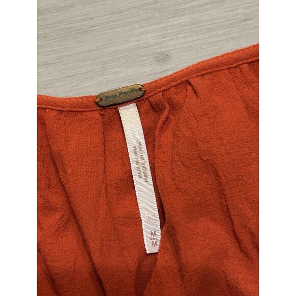 Free People Little Secret Red Orange Crochet Lace Panel Cropped Top Sz M Boho - Picture 2 of 8